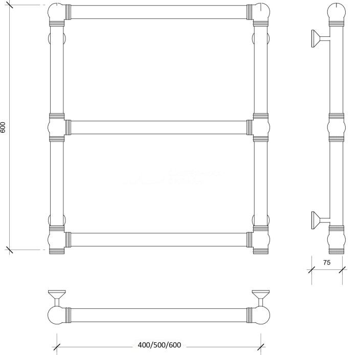 Полотенцесушитель водяной латунный 60x60 Фалерони 1 (бронза) Secado арт. 4603777464806