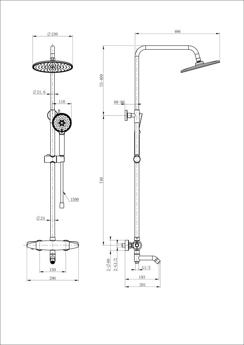 Душевая система с термостатом, Wonzon & Woghand Capsule, WW-B3031-A3-MB цвет: черный