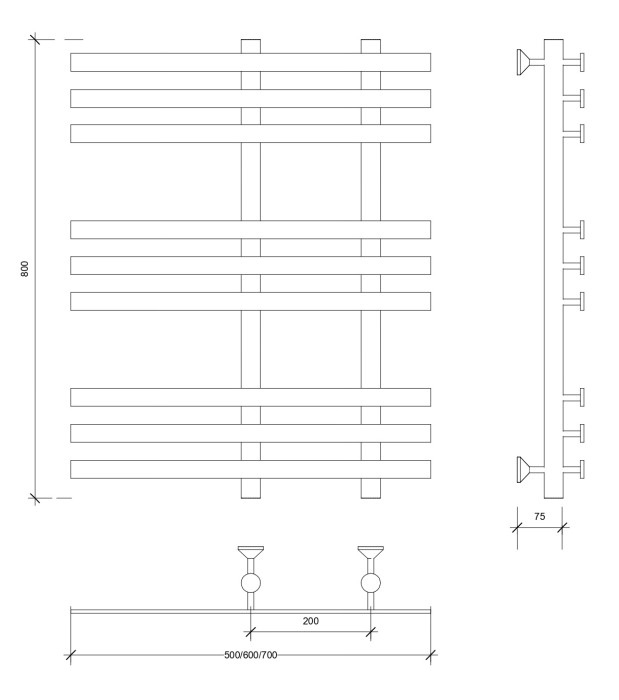 Полотенцесушитель водяной 80x20x70 Понтида 3 (черный) Secado арт. 4673739227657
