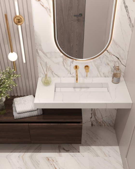 Столешница моноблок calacatta (1010x452x80), Boheme Flat - 859-100-CLCT