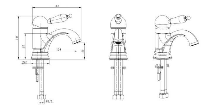 Смеситель для умывальника с черной керамикой, Boheme Tradizionale cromo - 261-BLC