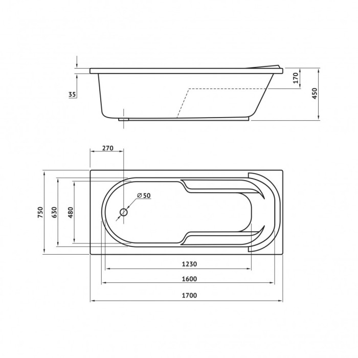 Ванна 170x75, акриловая, BERGES Lumbo арт. 050006