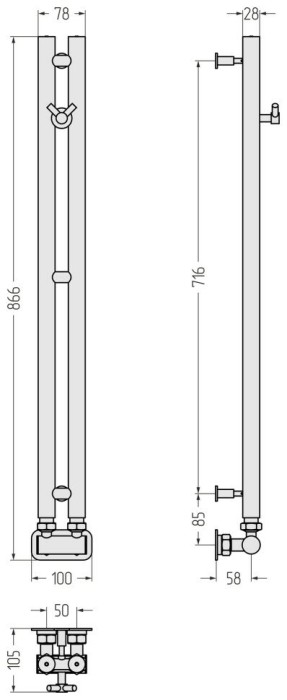 Сунержа Водяной полотенцесушитель 840x50, Нюанс EU50+, 15-0212-0840 цвет: тёмный титан муар
