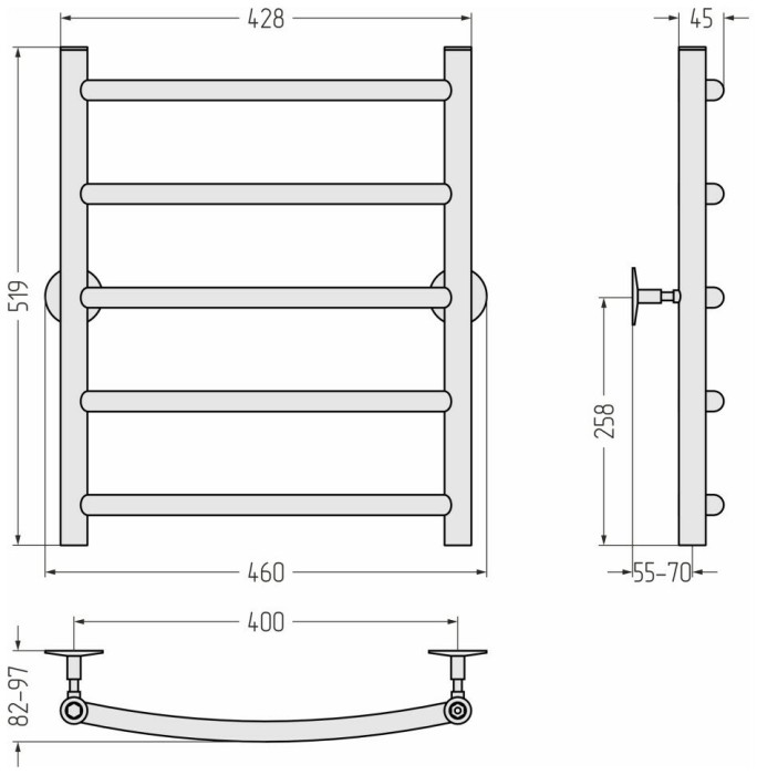 Стилье Водяной полотенцесушитель 600x400, Универсал-50, 00650-6040 цвет: без покрытия