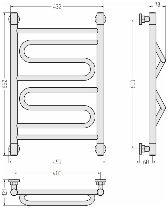 Сунержа Водяной полотенцесушитель 600x400, Элегия+, 020-0205-6040 цвет: шампань