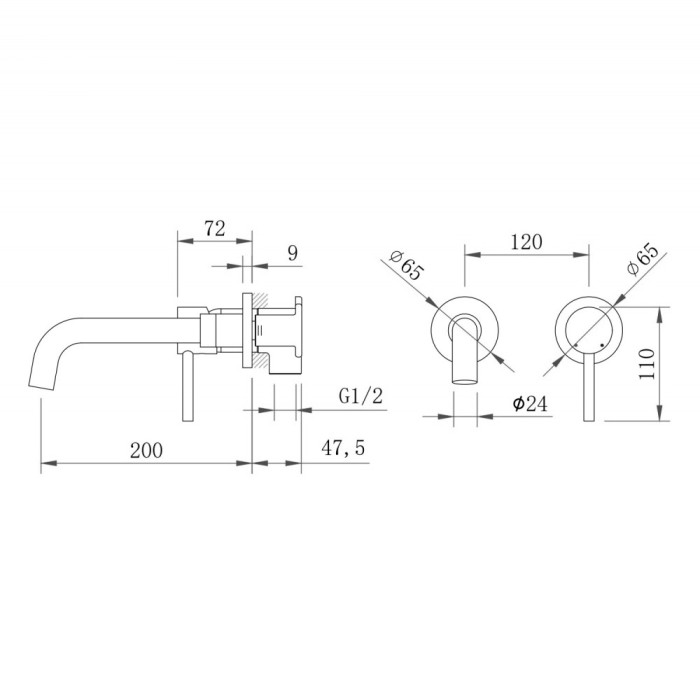 Смеситель для раковины скрытого монтажа, раздельный, Berges VENTAS R оружейная сталь арт. 076016