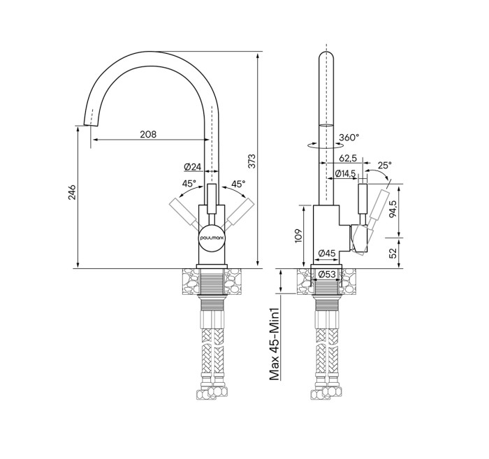 Смеситель для кухни  Paulmark HOLSTEIN, никель - Ho212063-NI