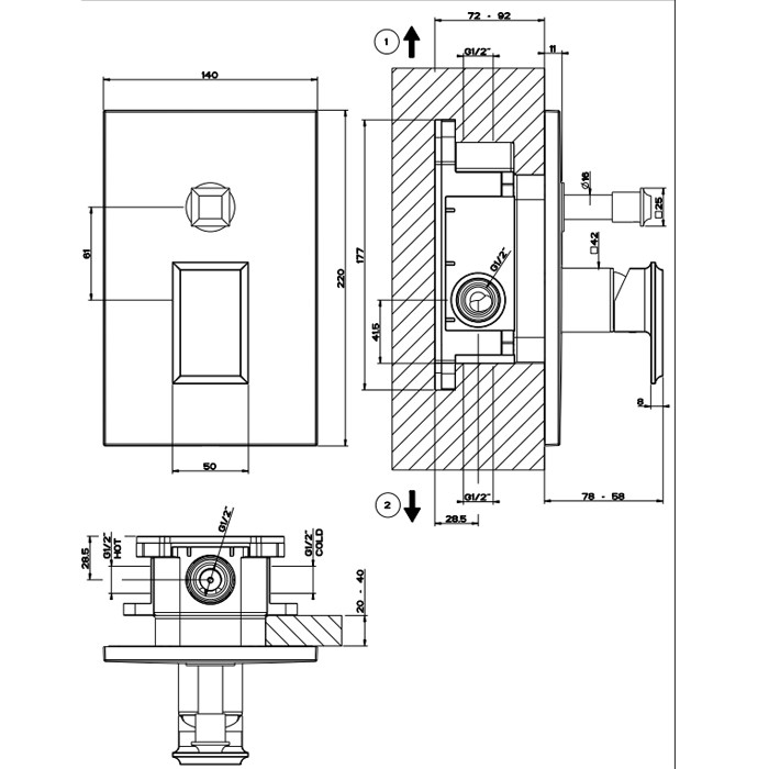 Встраиваемый однорычажный смеситель с автоматическим переключателем ванна/душ, Gessi Eleganza, finox арт. 46079#149
