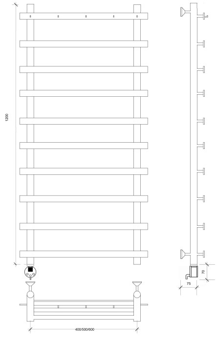 Полотенцесушитель электрический 120x60 Понтида 1 К Secado арт. 4673739239452
