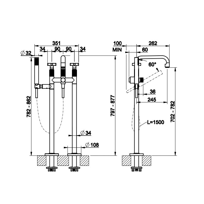 Напольный смеситель для ванны с ручным душем), Gessi Inciso, хром арт. 58129#031