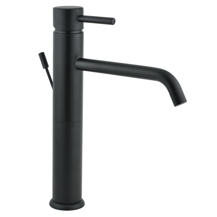 Высокий однорычажный смеситель для раковины с удлиненным изливом, донный клапан 1”1/4, Giulini Futuro, черный матовый арт. 6539ANO