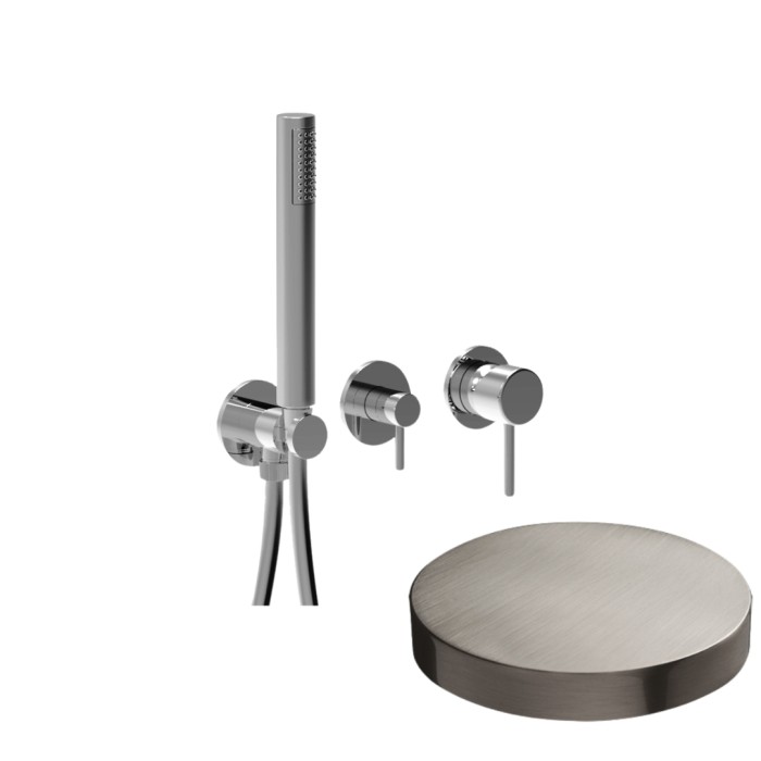 Внешняя часть встраиваемого смесителя для душа на 2 режима, однорычажный, поворотный переключатель, ручной душ + 1 доп. вывод воды, Giulini Futuro, никель матовый арт. 65X5301EPNKO