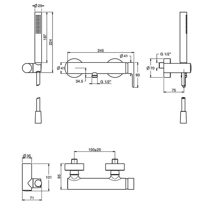 Fima Carlo Frattini Смеситель для душа, настенный, с ручным душем, Snap, F3115CR цвет: хром