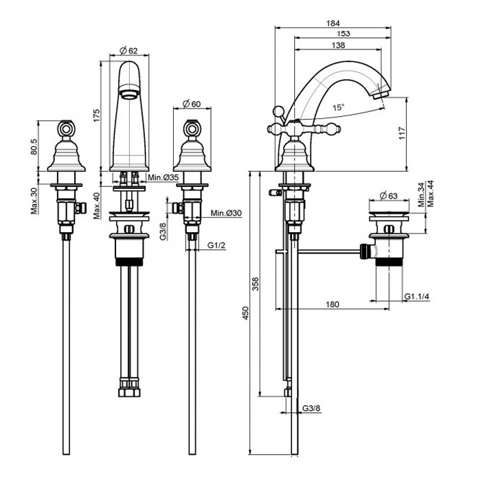 Fima Carlo Frattini Cмеситель для раковины на 3 отверстия, Epoque, F5071CR цвет: хром