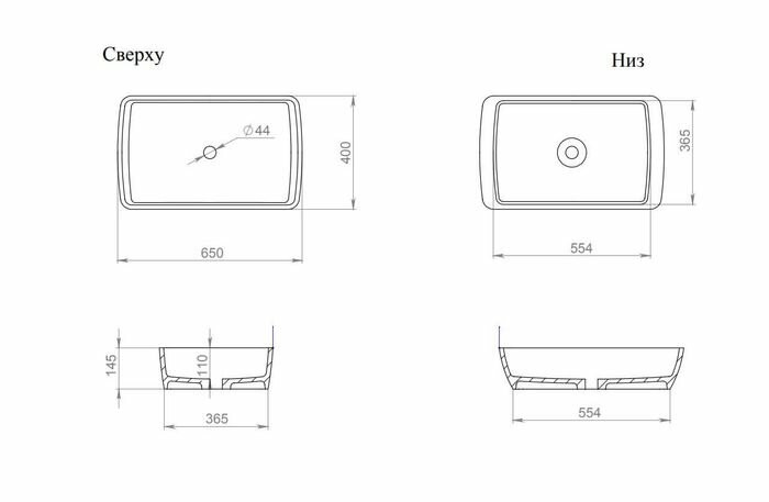 Раковина накладная 65x40, матовая, Salini GLORIA арт. 1102212MRH