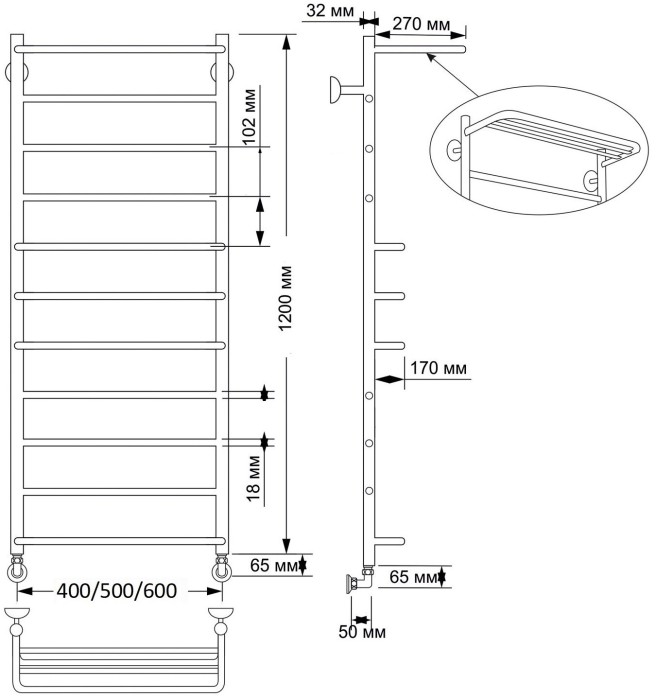 Полотенцесушитель водяной латунный 50x120 Верона 2 (бронза) Secado арт. 4603777469955