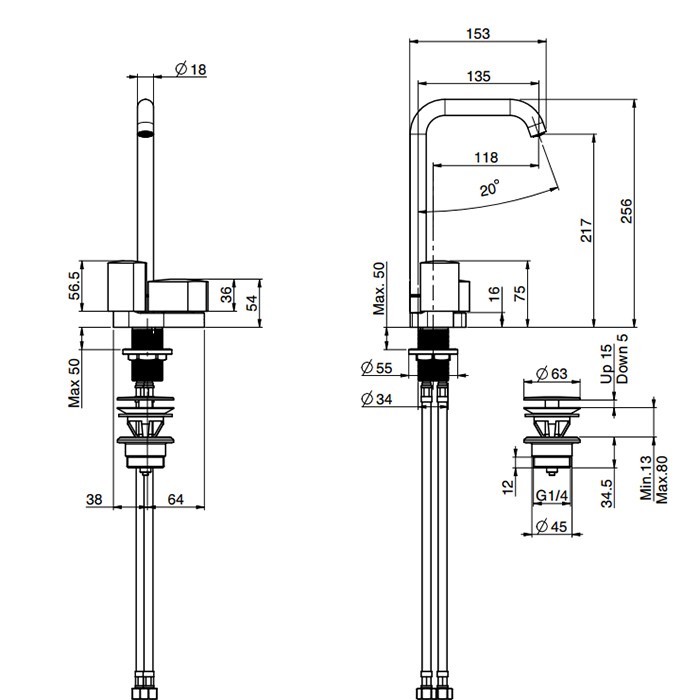 Fima Carlo Frattini Смеситель для раковины, на 1 отверстие, поворотный, донный клапан click-clack, So, F3171BCR S2CR S1CR цвет: хром