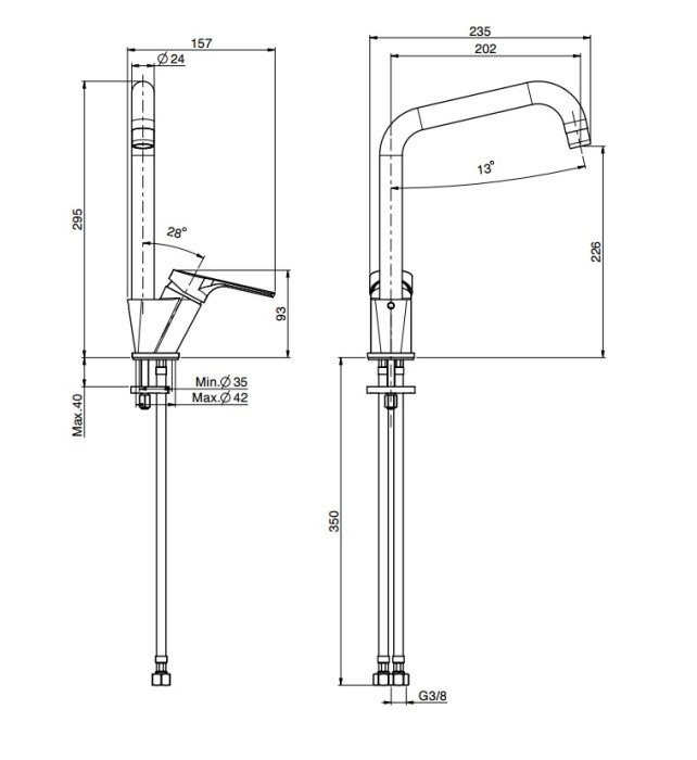 Fima Carlo Frattini Кухонный смеситель, с двумя гибкими шлангами 370мм, вращающийся излив, Kitchen, F3797/1CR цвет: хром