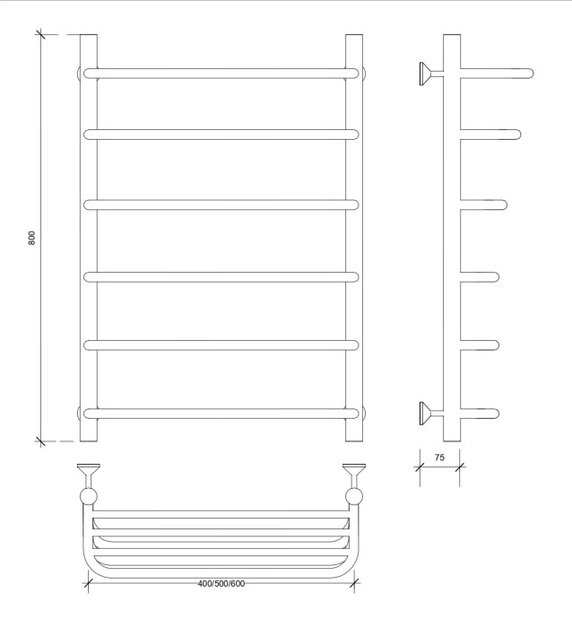 Полотенцесушитель водяной 80x50 Мерида 2 СП (черный) Secado арт. 4673739225660