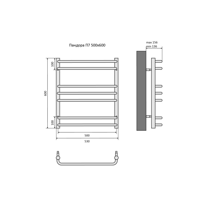Полотенцесушитель водяной 500х600 Aquatek Пандора, хром арт. AQ RRС0760CH