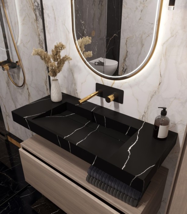 Столешница моноблок nero marquina (1010x452x80), Boheme Flat - 859-100-NM