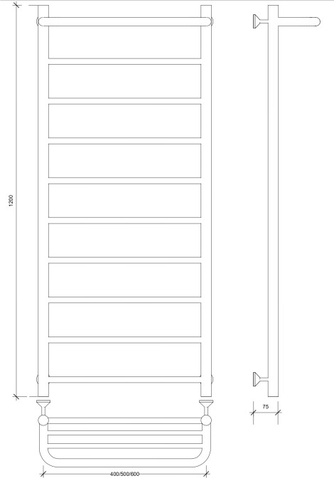 Полотенцесушитель водяной 120x60 Триада 1 СП (черный) Secado арт. 4673739228791