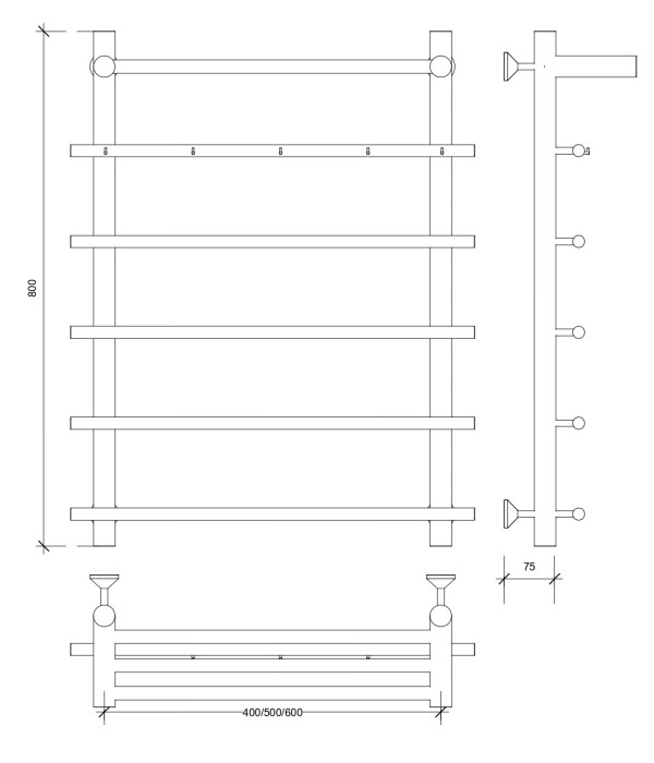 Полотенцесушитель водяной 80x40x50 Турин 1 КСП (черный) Secado арт. 4673739229675
