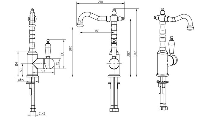 Смеситель для умывальника с черной керамикой, Boheme Tradizionale cromo - 262-BLC