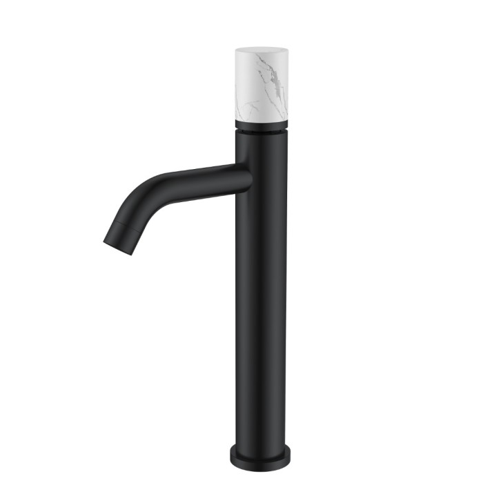 Смеситель для раковины, высокий, White mramor black, Boheme Stick - 122-W-MR-B