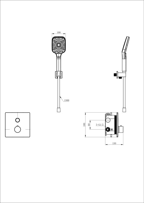 Смеситель для душа с термостатом встраиваемый, Wonzon & Woghand, WW-D1017-B-BGG цвет: графит