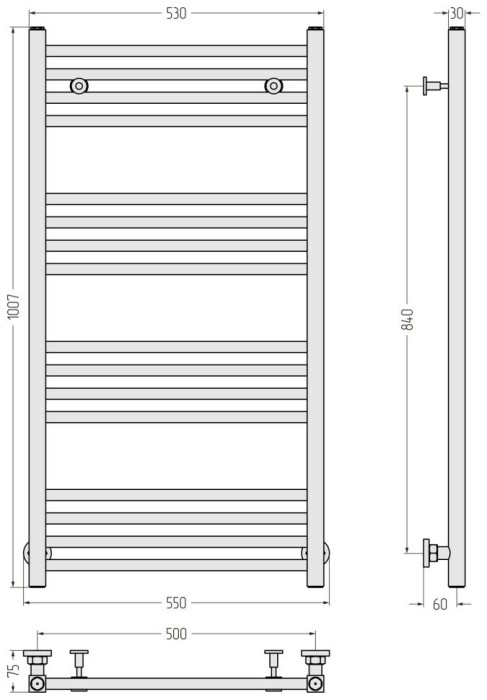 Сунержа Водяной полотенцесушитель 1000x500, Модус, 12-0250-1050 цвет: белый