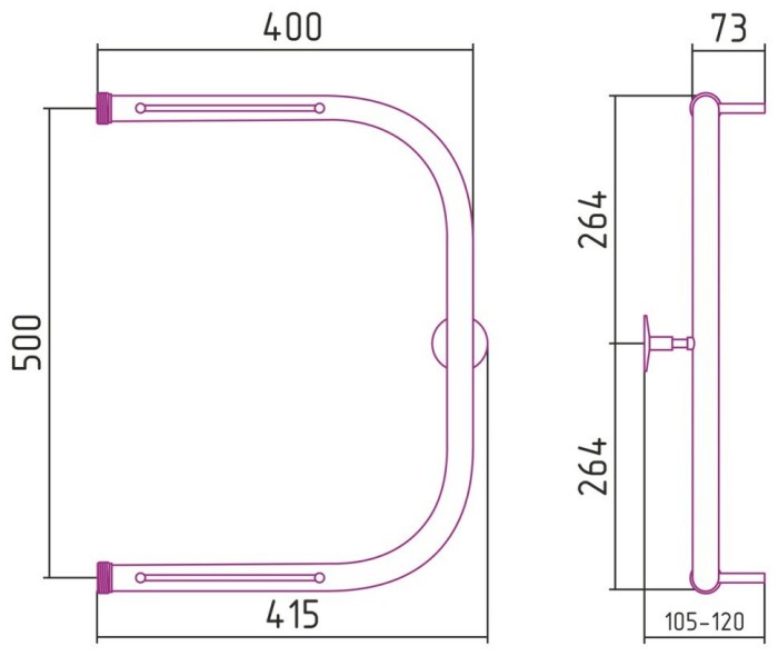 Стилье Водяной полотенцесушитель 500x400, П-образный, 00012-5040 цвет: без покрытия