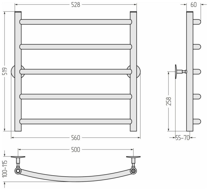 Стилье Водяной полотенцесушитель 600x500, Универсал-50, 00650-6050 цвет: без покрытия