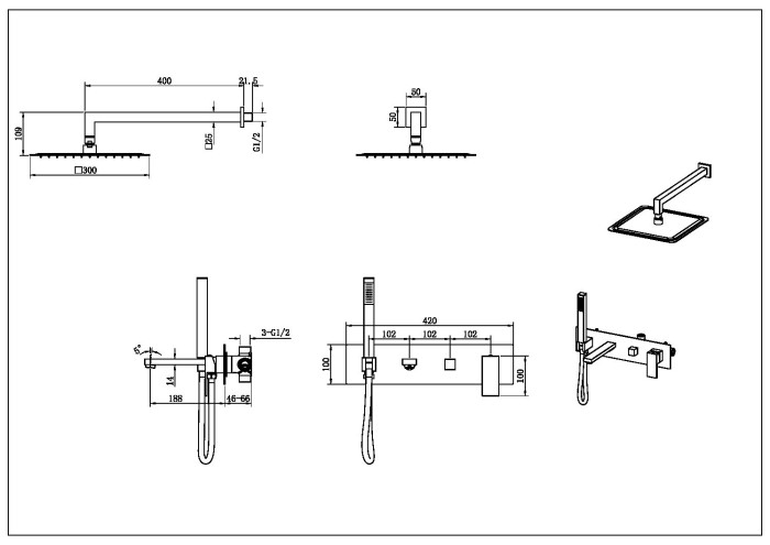 Душевая система, Matt Gold, Qubic Boheme 474-MG