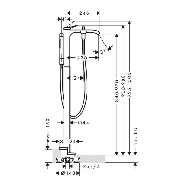 Напольный смеситель для ванны с душем Hansgrohe Vivenis 75445000 хром арт. 75445000