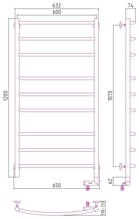 Сунержа Электрический полотенцесушитель 1000x300, Галант 2.0, 30-5201-1260 цвет: матовый белый