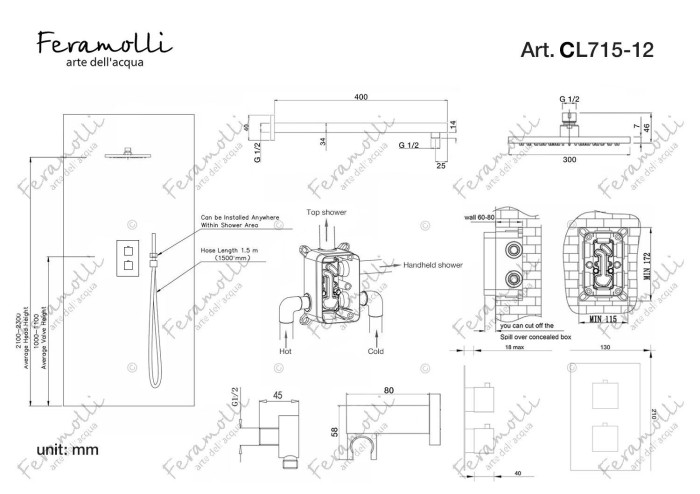 Душевая система с термостатом, хром, Termostato Feramolli - CL715-12