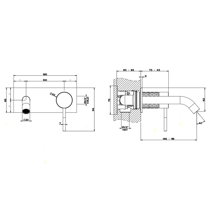Встраиваемый однорычажный смеситель с изливом, без донного клапана, Gessi Intreccio, шлифованная сталь арт. 54188#239