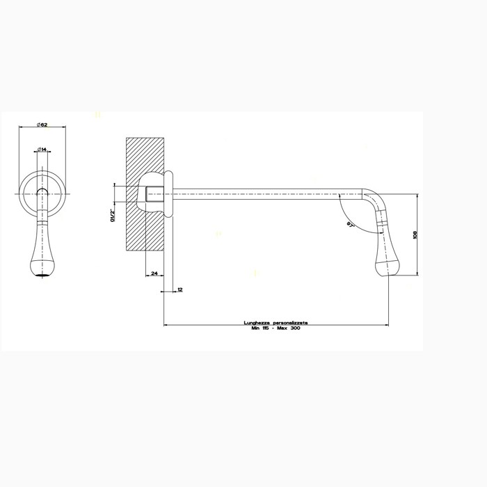 Настенный излив с инд.длиной (115-300мм), для монтажа с удаленным управлением 33700/33743 (не входит в комплект), Gessi Goccia, черный арт. 33723#299