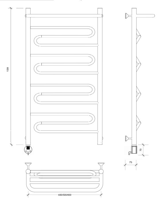 Полотенцесушитель электрический 100x60 Валенсия 1 СП Secado арт. 4673739232873