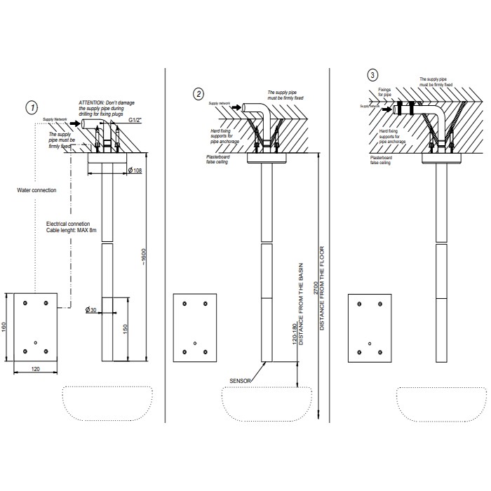 Смеситель для раковины, потолочный, электронный, Gessi 316, steel brushed арт. 54024#239