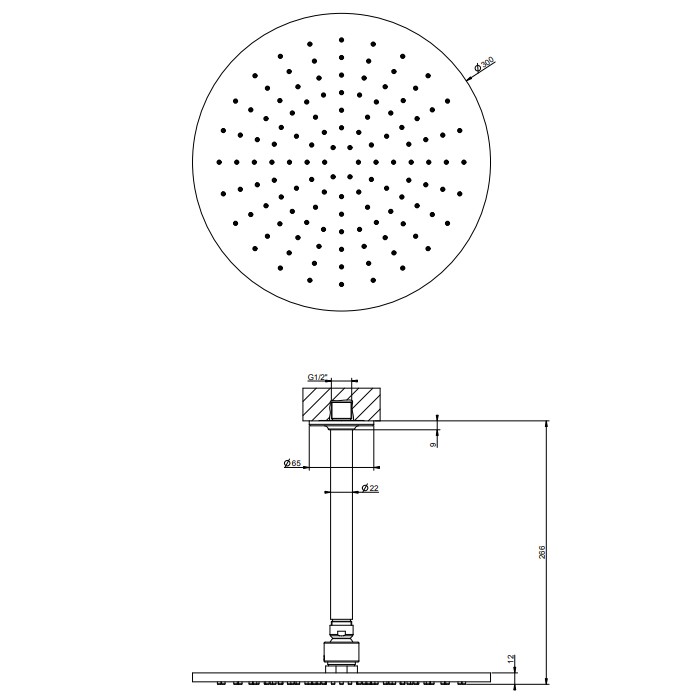 Верхний душ d30 см, потолочный, Gessi Inciso, хром арт. 58252#031