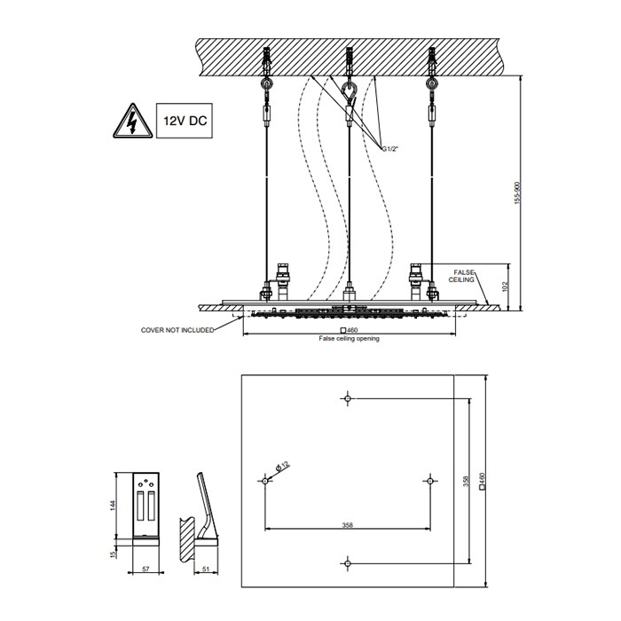 Верхний душ 50х50см., потолочный, 3 режима, хромотерапия, пульт ДУ, Gessi Colour, блестящая сталь арт. 57927#238