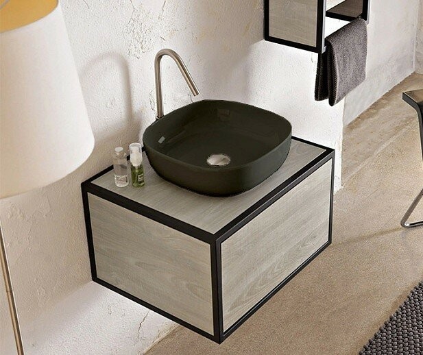 Раковина накладная, без перелива, без отверстий, цвет лава матовая с антибактериальным и грязеотталкивающим покрытием BIOKER, Scarabeo Glam - 1806 37 BK