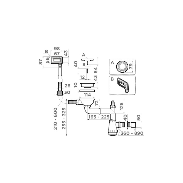 Сифон для одночашевых моек с универсальным прямоугольным переливом Omoikiri WK-1-UN-IN, 4956777 цвет: нержавеющая сталь