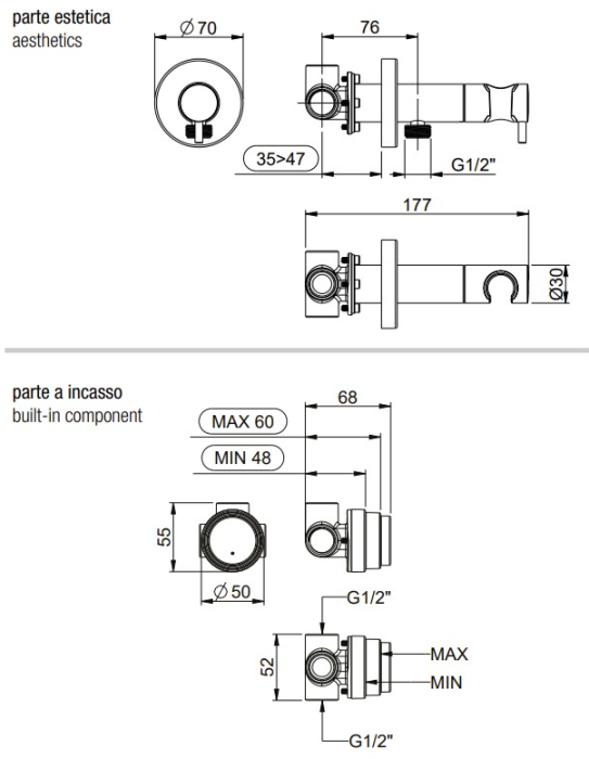 Гигиенический душ Almar Atthis с прогрессивным смесителем, со втраиваемой частью, цвет нержавеющая сталь арт. E136009.NB+E134004
