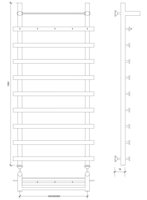 Полотенцесушитель водяной 120x50x60 Понтида 1 КСП (хром) Secado арт. 4603759406640