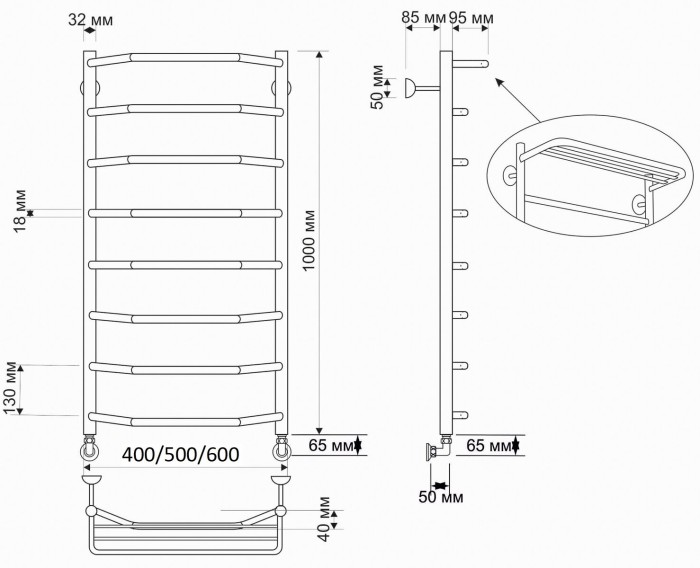 Полотенцесушитель водяной латунный 60x100 Агата 3 (бронза) Secado арт. 4603777459154