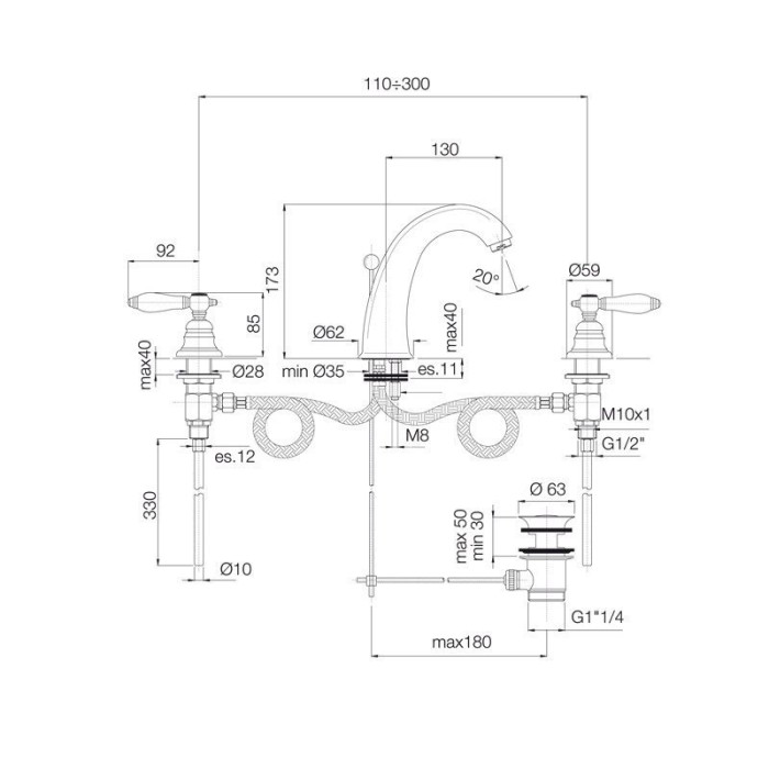 Fima Carlo Frattini Смеситель для раковины на 3 отверстия, Herend, F5421CR цвет: хром
