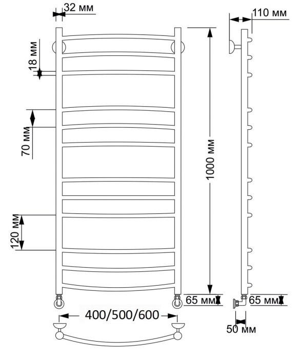 Полотенцесушитель водяной латунный 50x100 Милан 3 (бронза) Secado арт. 4603777477134